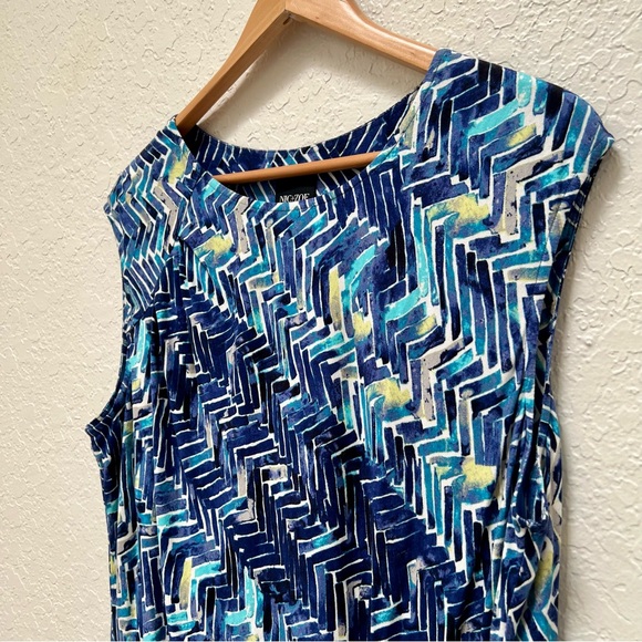 Nic+Zoe Womens 1X Blue‎ Abstract Print Sleeveless Knit Midi Dress - Picture 4 of 7